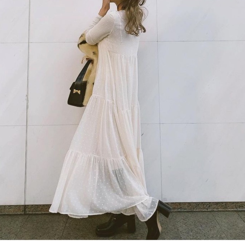 Zara White Swiss Dot Maxi Dress - Picture 11 of 15